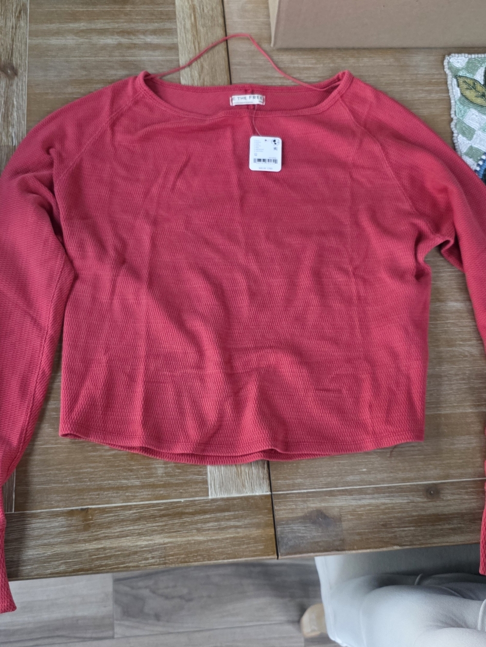 NWT, Free People Salsa Red Jess Long-Sleeve Waffle Knit Top
